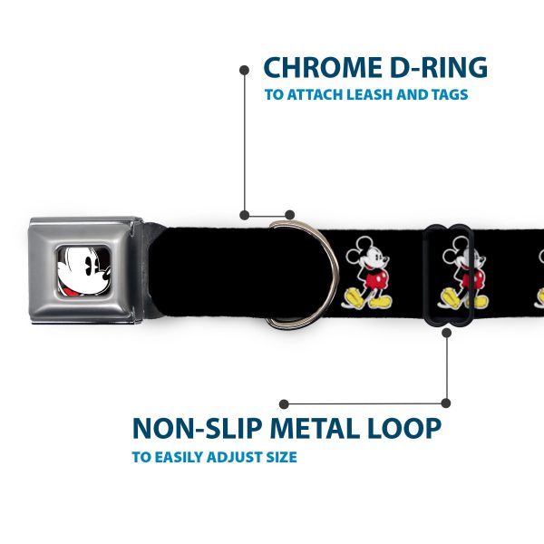 Classic Mickey Mouse Face CLOSE-UP Full Color Seatbelt Buckle Collar - Classic Mickey Mouse Pose Black For Discount - Image 5
