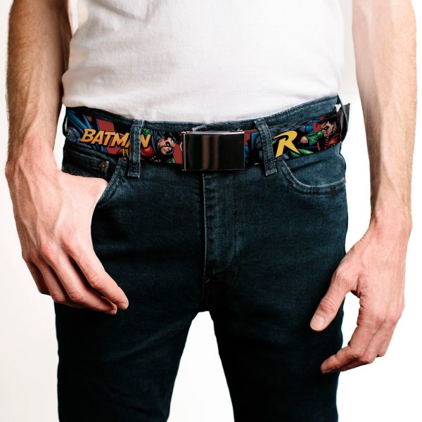 Chrome Buckle Web Belt - Batman & Robin in Action w Text Burgundy Webbing Supply - Image 2