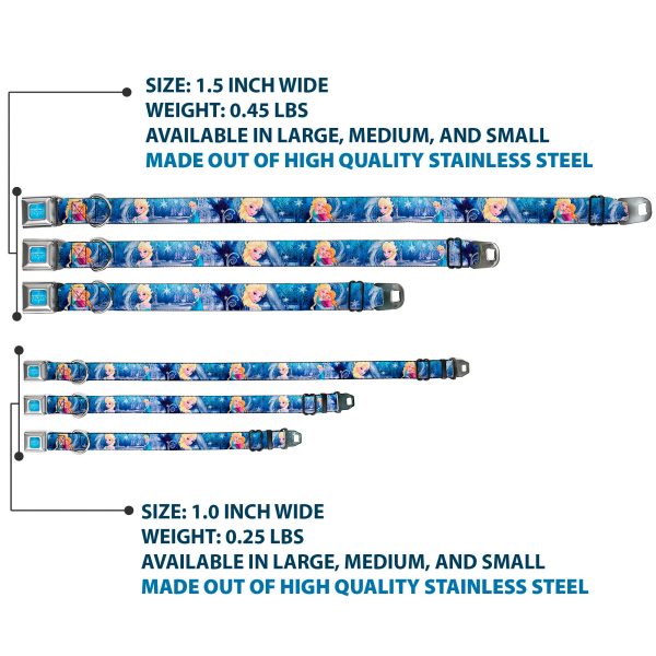 FROZEN Logo Full Color Blues Seatbelt Buckle Collar - Frozen Elsa the Snow Queen Poses Snowflakes For Discount - Image 3