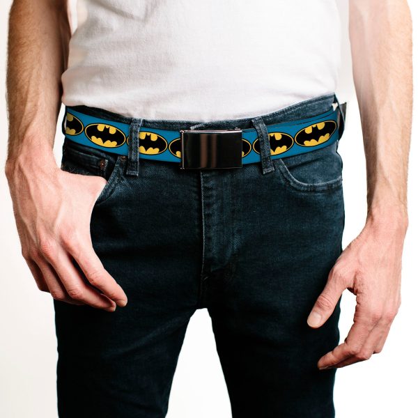 Chrome Buckle Web Belt - Bat Signal-3 Blue Black Yellow Webbing on Sale - Image 2