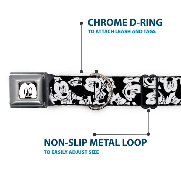 Mickey Mouse Face CLOSE-UP Full Color White Black Seatbelt Buckle Collar - Mickey Mouse Expressions Stacked White Black Online Sale - Image 5