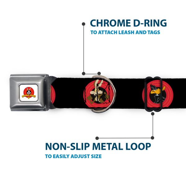 Looney Tunes Logo Full Color White Seatbelt Buckle Collar - Looney Tunes Characters Bullseye Pose Black For Sale - Image 5