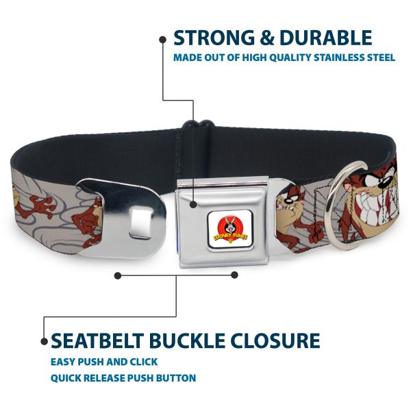 Looney Tunes Logo Full Color White Seatbelt Buckle Collar - Tasmanian Devil Expressions Gray Swirl on Sale - Image 4