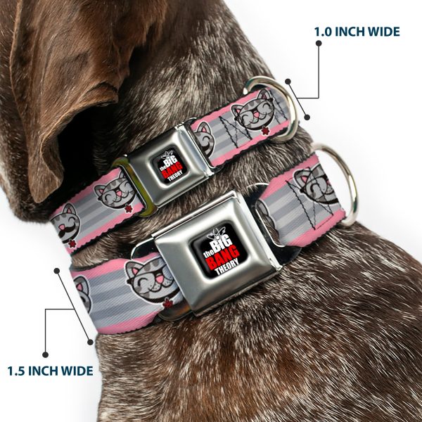 THE BIG BANG THEORY Full Color Black White Red Seatbelt Buckle Collar - Soft Kitty Nerd Mustacho Expressions Stripe Grays on Sale - Image 2