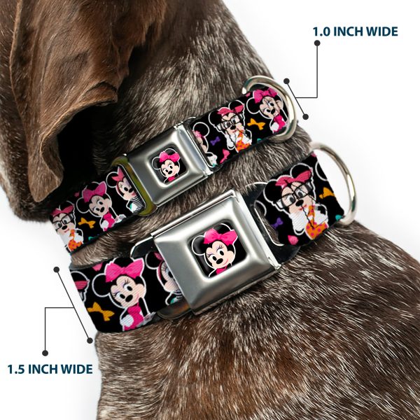 Mini Minnie Mouse Face CLOSE-UP Full Color Black Seatbelt Buckle Collar - Mini Minnie Expressions Bows Black Multi Color For Discount - Image 2