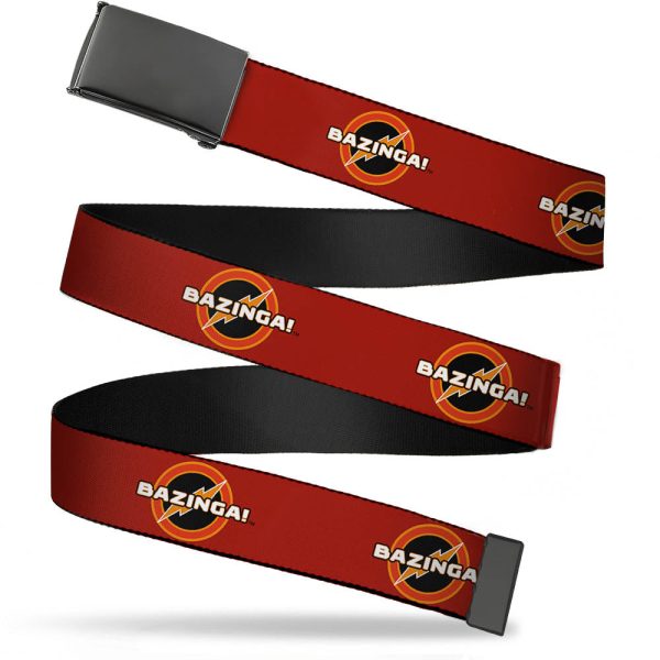 Black Buckle Web Belt - BAZINGA! Logo Burgundy Webbing Supply