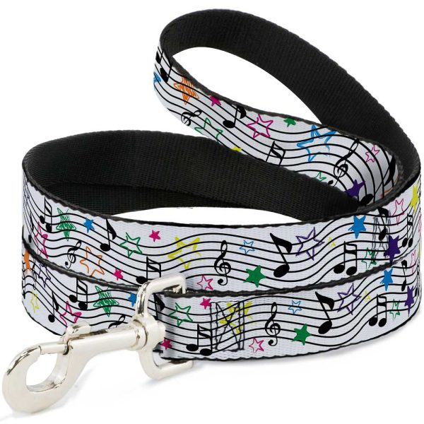Dog Leash - Music Notes Stars White Black Multi Color Hot on Sale
