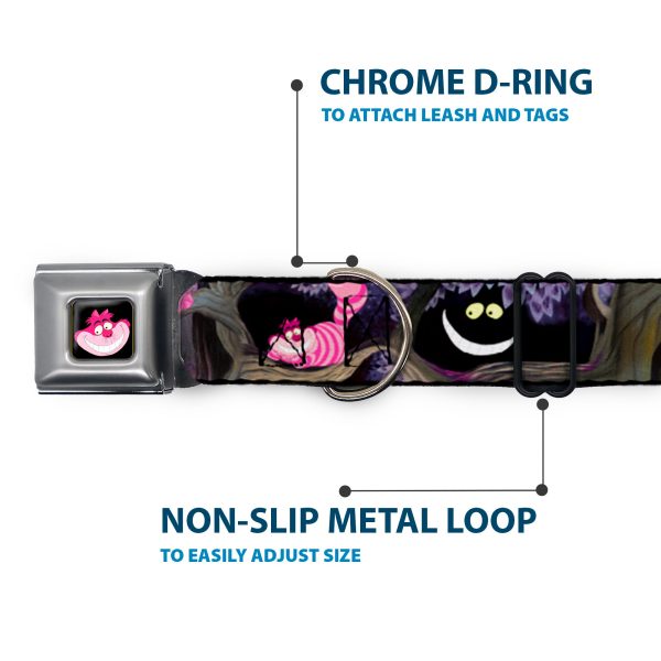Cheshire Cat Face Full Color Black Seatbelt Buckle Collar - Alice & the Cheshire Cat Scenes Cheap - Image 5