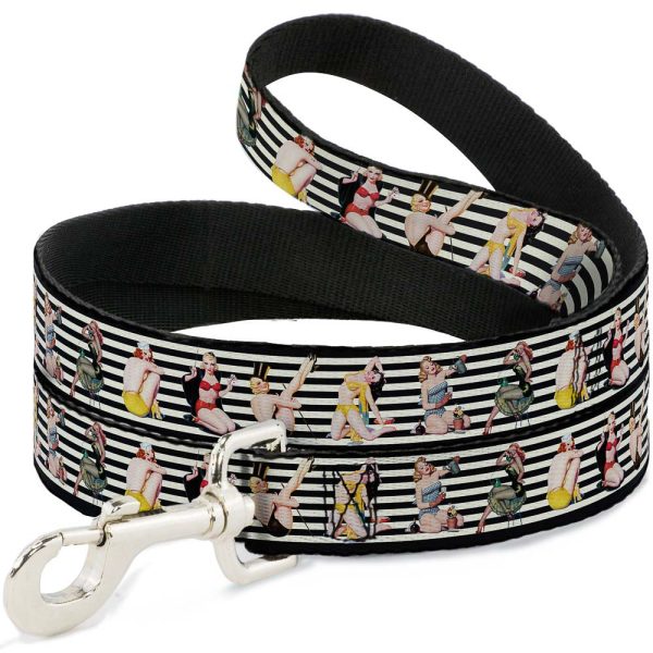 Dog Leash - Pin Up Girl Poses Stripe Black White For Discount