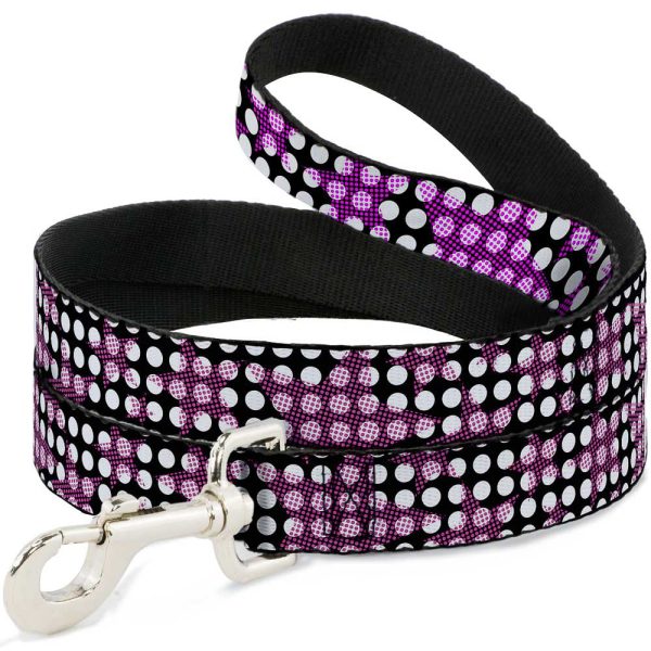 Dog Leash - Eighties Stars1 Black White Fuchsia For Discount
