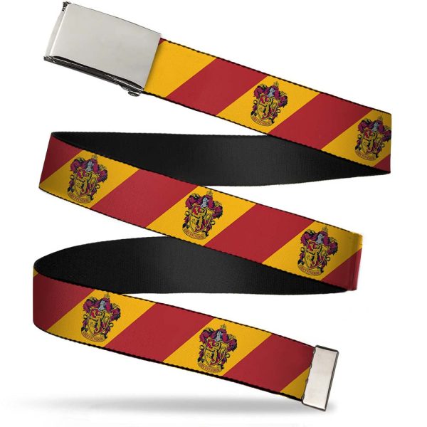 Chrome Buckle Web Belt - GRYFFINDOR Crest Diagonal Stripe Gold Red Webbing Online Hot Sale