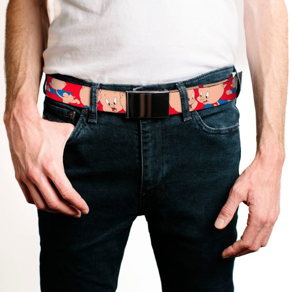Chrome Buckle Web Belt - Porky Pig Expressions Red Webbing For Cheap - Image 2