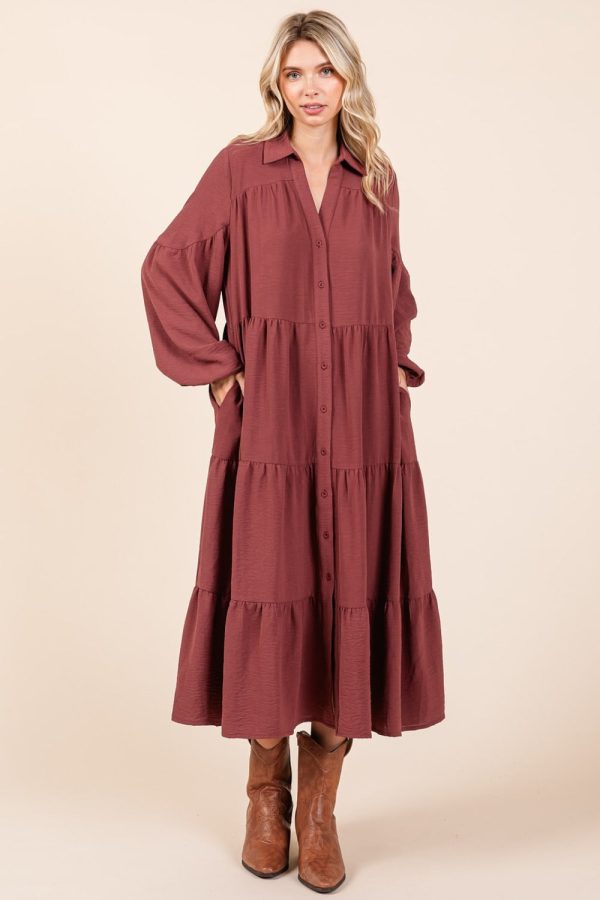 Hazel Blues® |  Mittoshop Tiered Button Down Long Sleeve Midi Dress Sale - Image 5