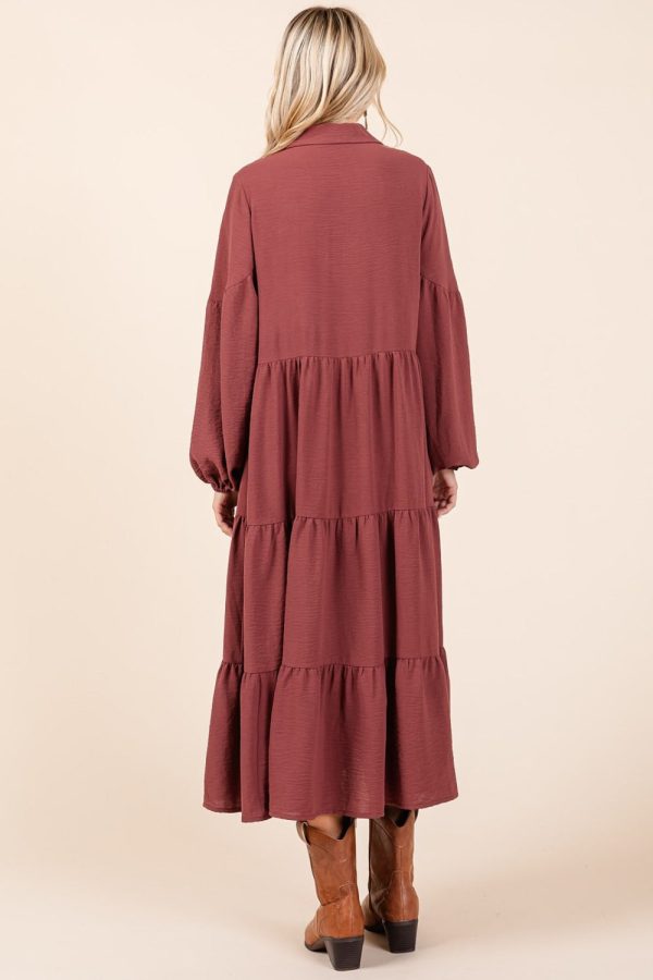 Hazel Blues® |  Mittoshop Tiered Button Down Long Sleeve Midi Dress Sale - Image 2