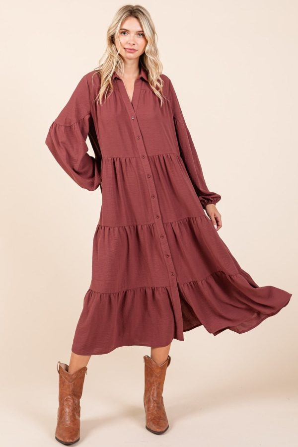 Hazel Blues® |  Mittoshop Tiered Button Down Long Sleeve Midi Dress Sale - Image 3
